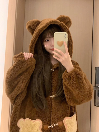 Коралловая бархатная зимняя пижама с капюшоном, бархатный зимний комплект, с медвежатами, 2024 года, увеличенная толщина