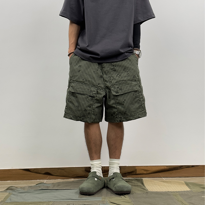 Fleek Military Style Tsavorite Night Camouflage Mesh Camouflage Workwear Plaid Cloth Beggy Version Shorts Casual Pants