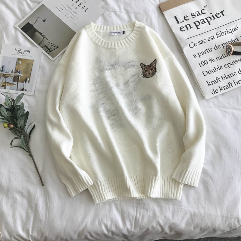 Mùa thu và mùa đông Nhật Bản Harajuku bf gió mèo áo len nam và nữ Hồng Kông hương vị Hàn Quốc lỏng lẻo áo len sinh viên áo len thủy triều ao đôi