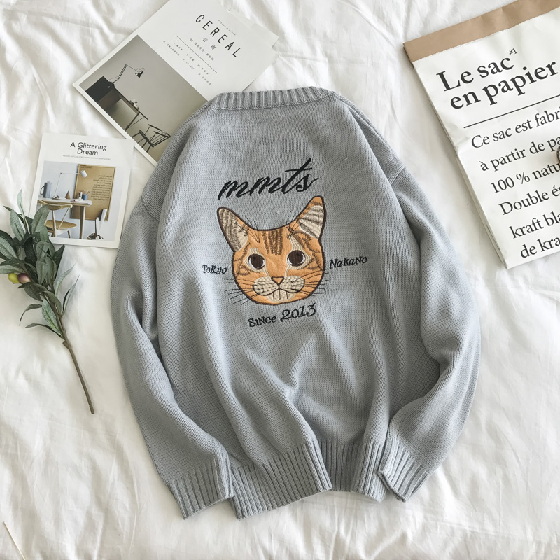 Mùa thu và mùa đông Nhật Bản Harajuku bf gió mèo áo len nam và nữ Hồng Kông hương vị Hàn Quốc lỏng lẻo áo len sinh viên áo len thủy triều ao đôi