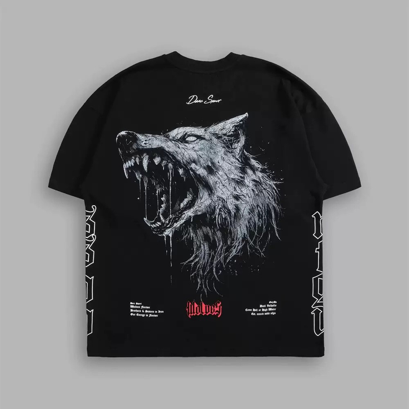 European and American Darcsport Wolf Head Fitness American Style T-Shirt Heavyweight Pure Cotton Large Size Round Neck Short Sleeve Printed Gym Top