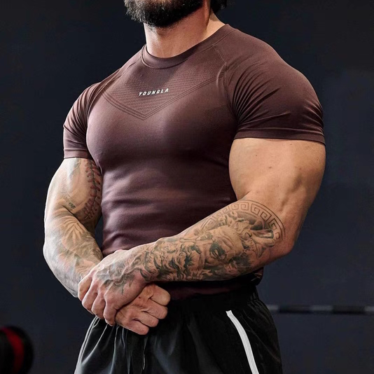 Youngla Men's T-Shirt Sports Fitness Quick-Drying Breathable Elastic Fitness Clothing Jogger Outdoor Running Basketball Clothing