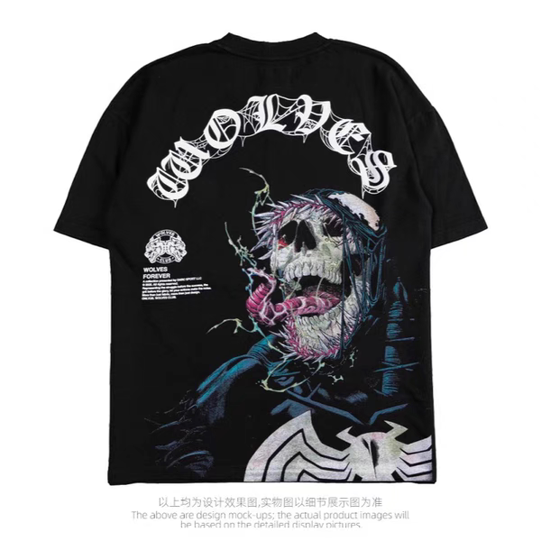 Ds Wolf Head New American Fitness Trend Brand T-Shirt 240g Heavyweight Large Size Pure Cotton Round Neck Short Sleeve Print