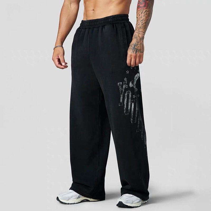 Youngla Loose Terry Cotton Pants American Style Joggers Casual Straight-Leg Sweatpants Sports Training Men's Pants
