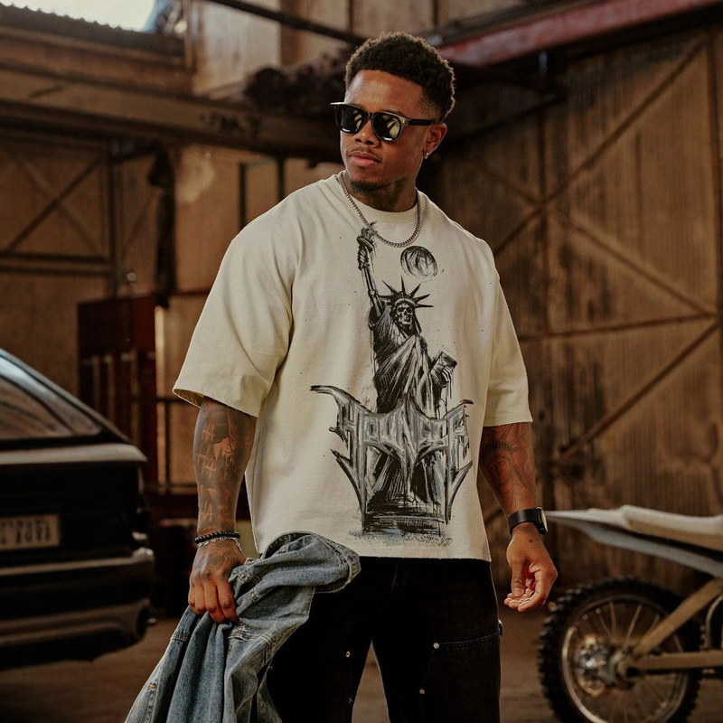 Youngla American Retro Men's Oversized T-Shirt Street Hip-Hop Loose Short-Sleeved Jogger Sports Fitness T-Shirt