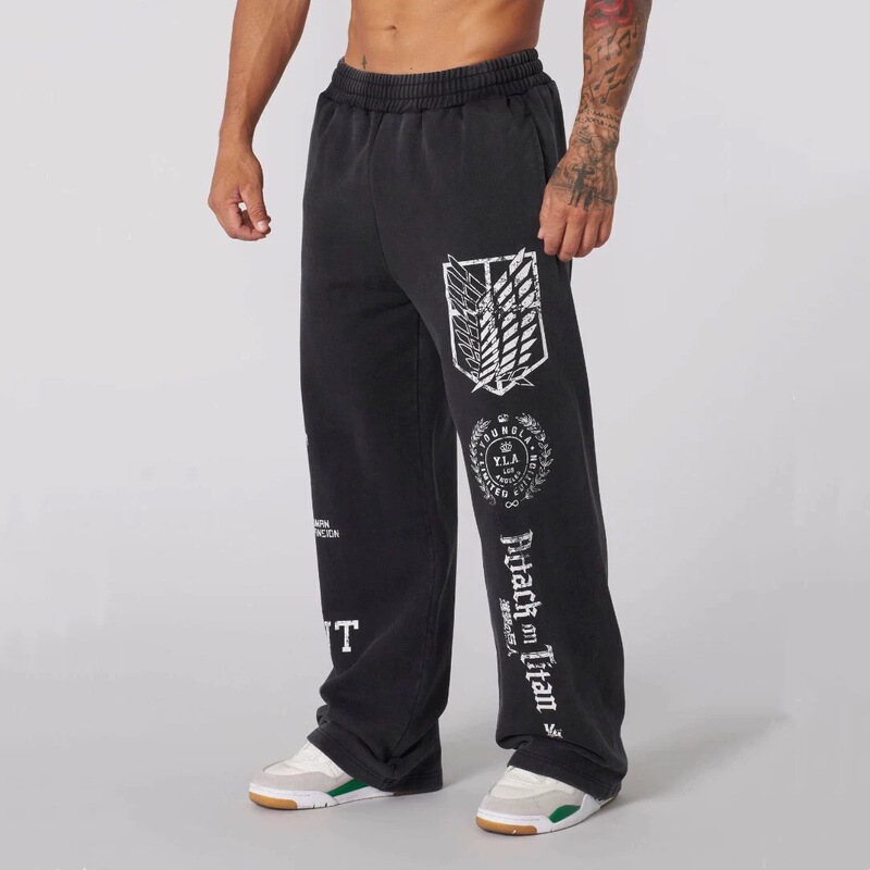 American Youngla Joint Animation Attack on Titan Jogker Cotton Terry Printed Wide-Leg Pants