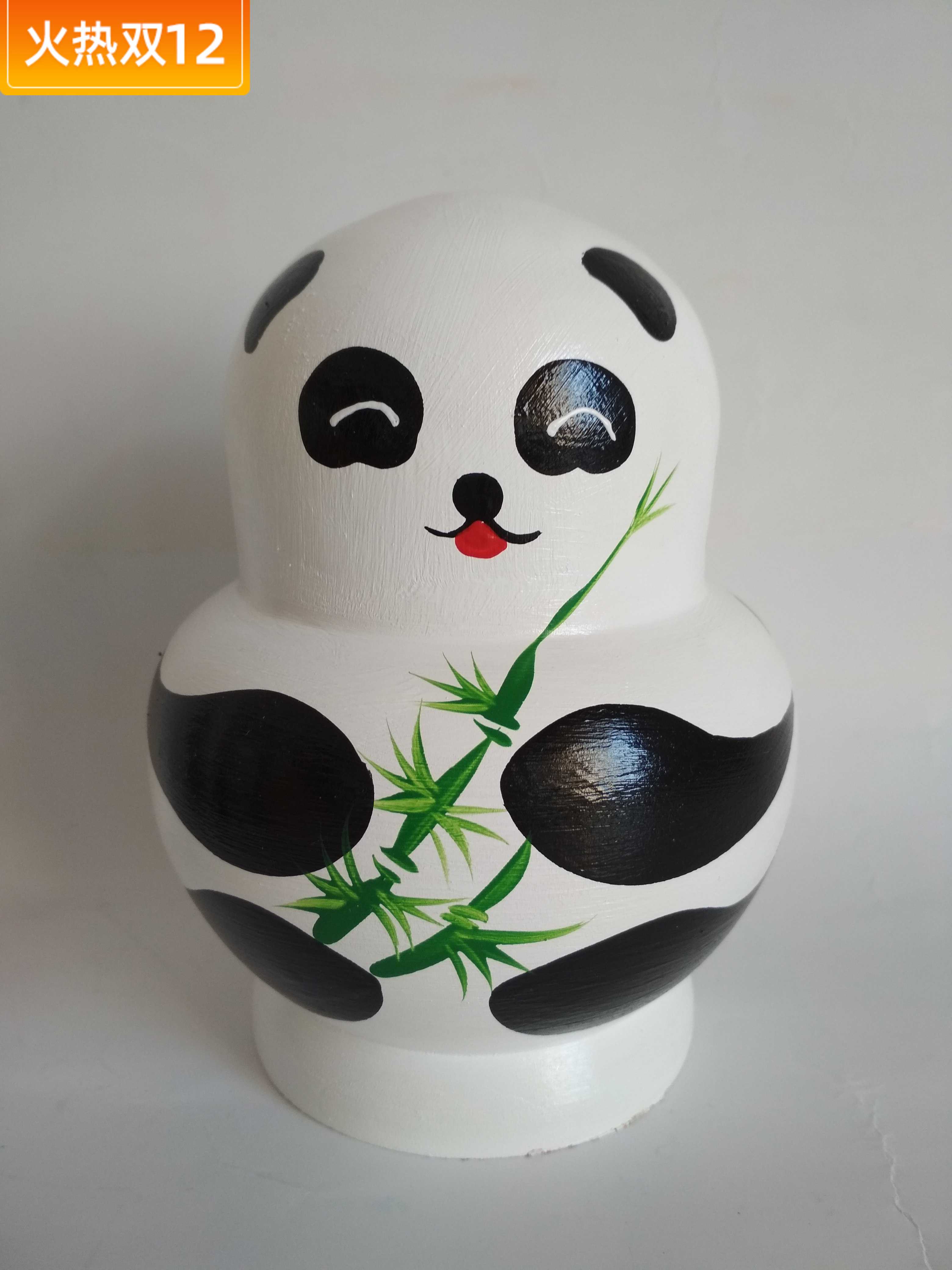 Imported Matryoshka double bamboo Panda alpine Basswood environmental protection handmade painting children's educational toys