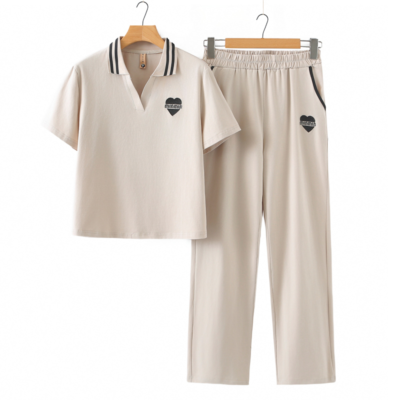 Mom's Summer Sportswear Suit for Middle-Aged and Elderly Women, Fashionable and Casual Running Pure Cotton Short-Sleeved T-Shirt and Pants Two-Piece Set