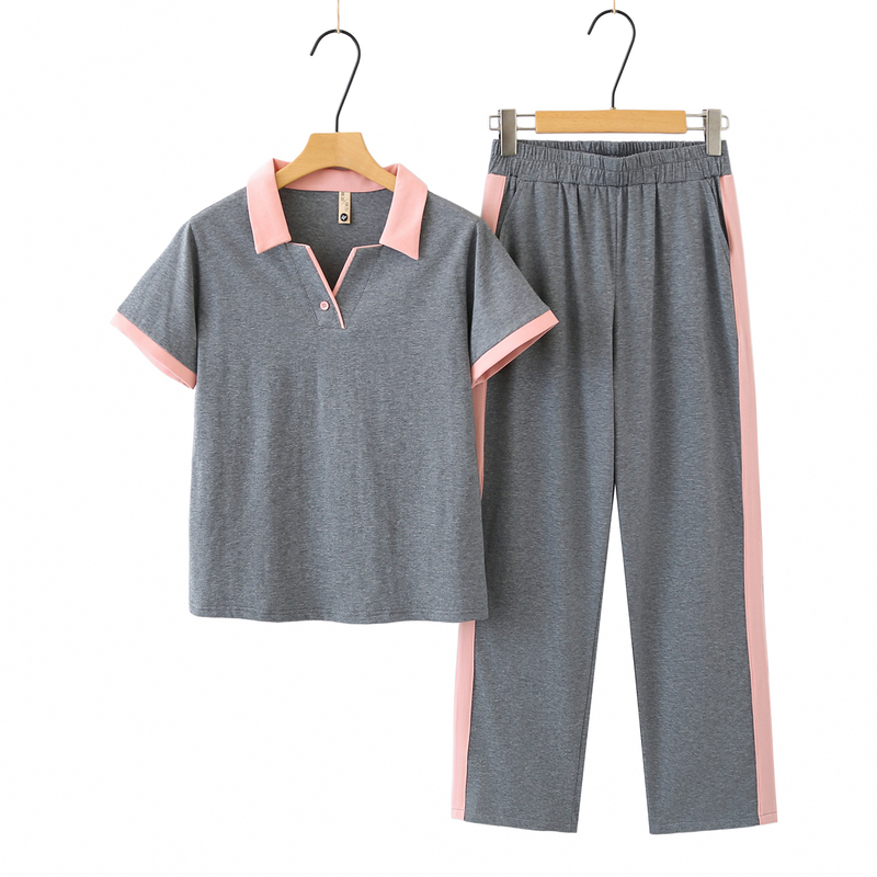 Mom's Summer Sportswear Suit for Middle-Aged and Elderly Women, Grandma's Summer Casual Short-Sleeved Pure Cotton T-Shirt Top and Pants