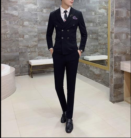 Phù hợp với nam giới Anh Hàn Quốc Slim đôi ngực nhỏ phù hợp với váy cưới ba mảnh S đến 4XL mã kích thước lớn quần áo thể thao nam