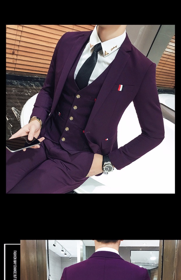 Bộ đồ vest nam phiên bản Hàn Quốc tự tu năm nay màu đỏ vest vest quần ba lỗ dự tiệc cưới công sở vest nam cá tính