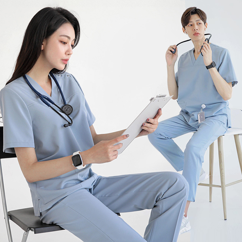 Korean Style Unisex Scrub Suits Nurse Uniforms Dental Hospital Plastic Surgery Doctor Workwear Two-Piece Set