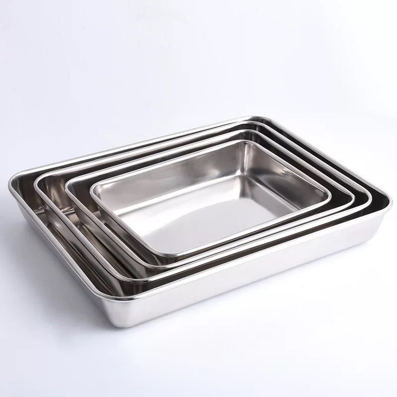 304 stainless steel towel pan deep non-magnetic multi-purpose rectangular plate tray square plate flat bottom plate steaming plate steamer baking plate