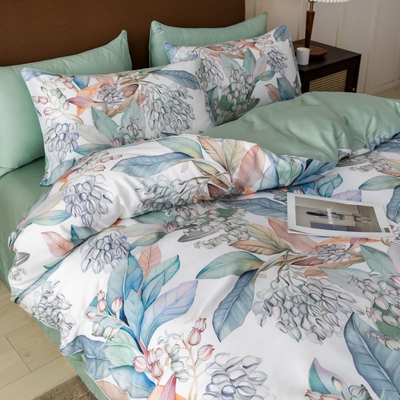 American pastoral style 60-count long-staple cotton bed four-piece cotton cotton flower twill four-season quilt cover sheet