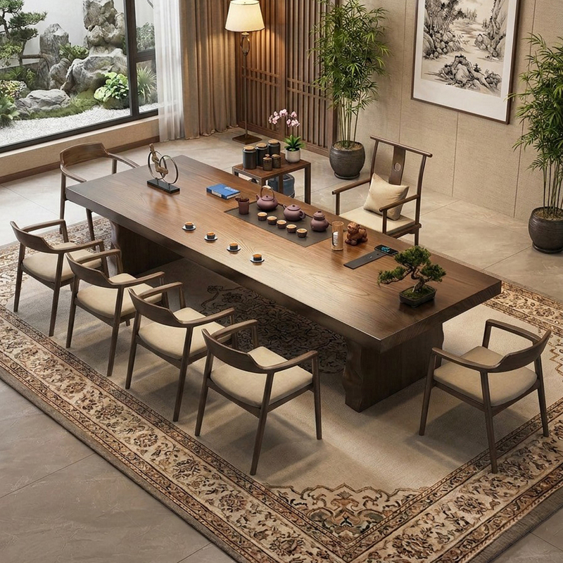Song-Style Aesthetic Solid Wood Large Board Living Room Luohan Bed Tea Table and Chair Set, Light Luxury Tea Table Integrated 2026 New High-End Model