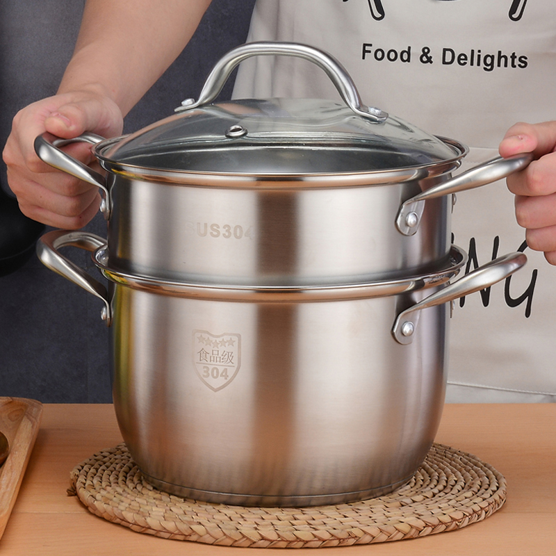 Small steam boiler 304 stainless steel three-layer thickened domestic gas cooker with electromagnetic oven 2 layers 3 layers of steam-steamer steamed buns