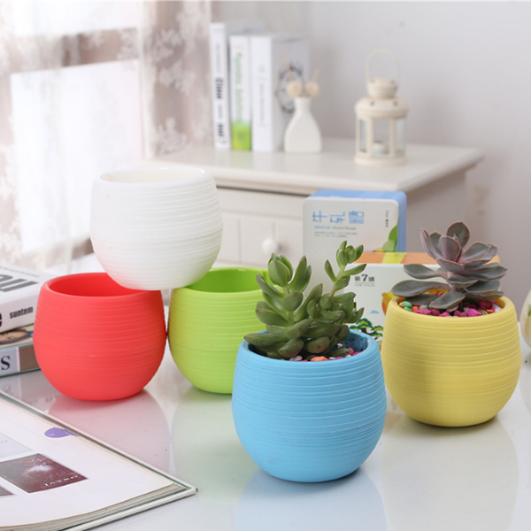 Rainbow plastic pot pot automatic water storage lazy people round stone flower pot