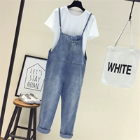 Mùa thu và mùa hè quần jeans nữ phiên bản mới của Hàn Quốc của jumpsuit kích thước lớn chất béo mm200 kg treo rộng chân quần jean nữ xịn