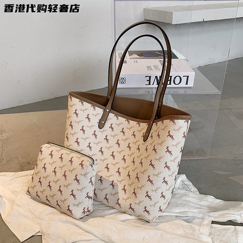 French Special Cabinet Women's Bag Bifacial Care Special Bag New Cow Leather Large Capacity Single Shoulder Printed Mother-daughter Large Handbag