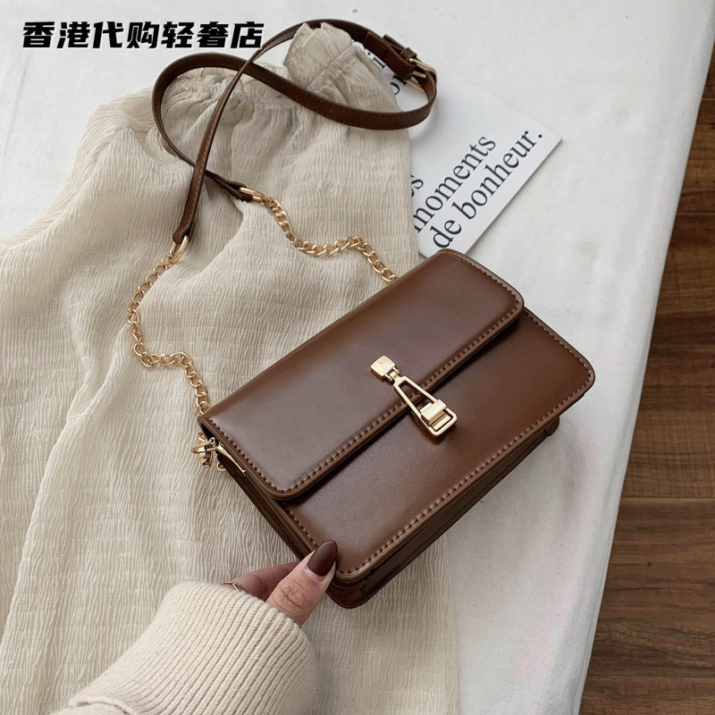 French official women's bag texture new genuine leather 100 lap small square bag advanced sense chain single shoulder inclined satchel bag