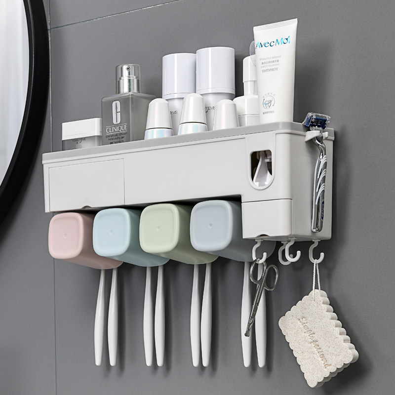 Toothbrush rack squeeze toothpaste toilet wall-mounted toothbrush holder toothbrush cup electric toothbrush holder washing set