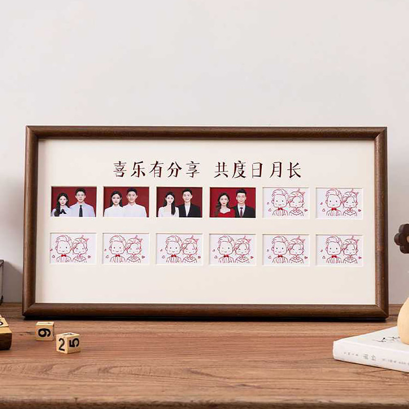 Wedding Registration Photo Display Stand, Wedding Photo Frame, High-End Wall-Mounted Anniversary Photo Props, Red Background Photo