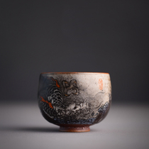 Jiangnan porcelain painting firewood hand-painted Cup hand-painted works Jiaolong going out to sea Jingdezhen firewood beaker Master Cup Tea Cup