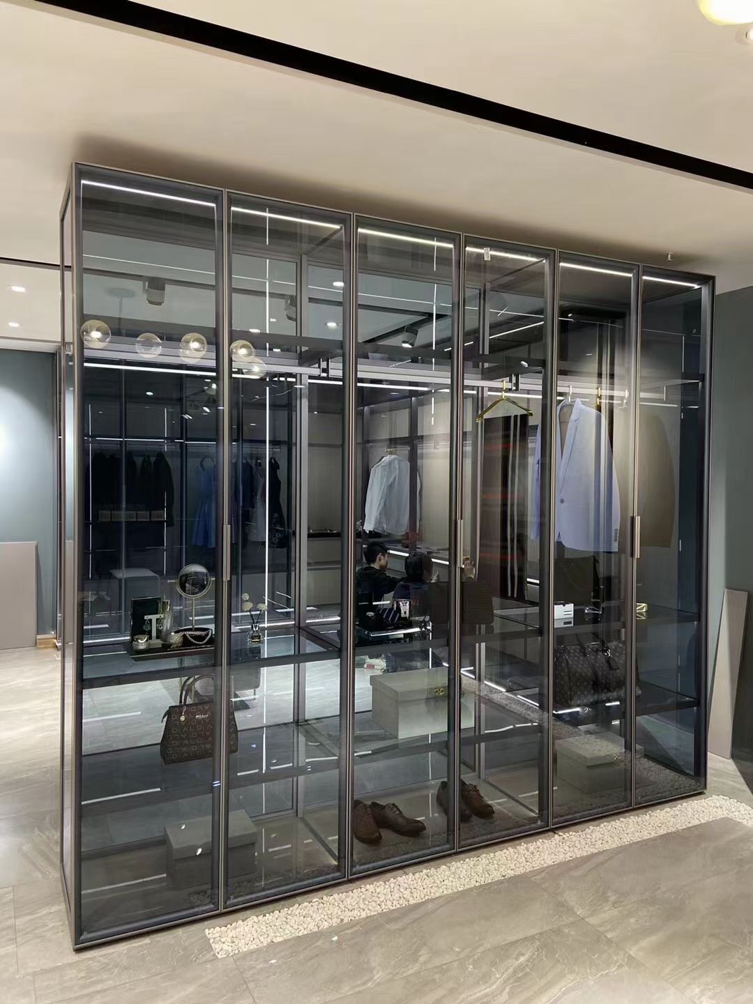 Italian Minimalist Aluminum Alloy Glass Wardrobe Wine Cabinet Bookcase Full House Custom Furniture Light Extravagant High-end Design Cabinet