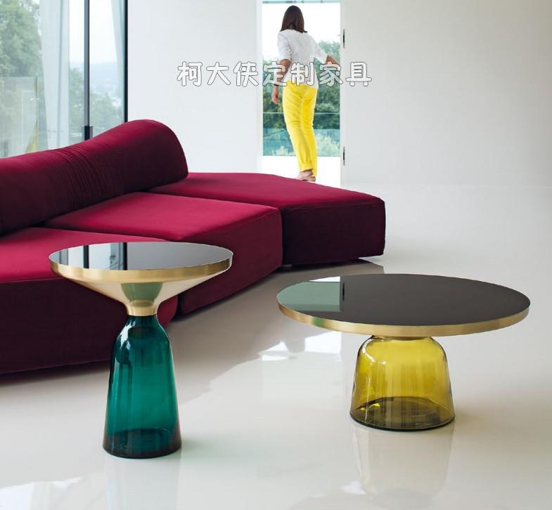 Glass tea table Creative Nordic designer furniture round edge Several colorful glass bell tea table small round a few decorations