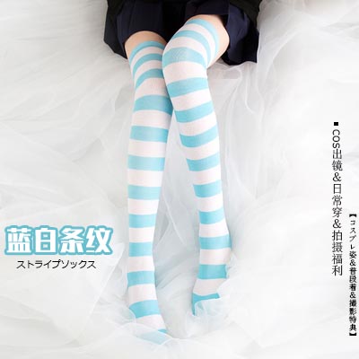 Day series lengthened large size pseudo-Lady silk Sox supplies cos blue and white striped men with cd Changing Dress Lady Gags High Silo Socks