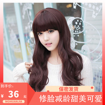 Ladyboy wig new female long curly hair fashion realistic big wave pear flower head Qi oblique bangs Long volume fake CD hair set