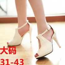 Korean version buckle fish mouth fashion CD ladyboy ultra high heel thin heel cross-dressing large size womens shoes 40-43 summer