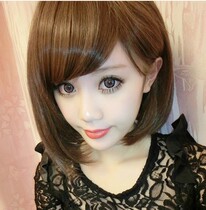 Ladyboy wig Short hair straight hair Qi bangs hair set Anti-string womens big boss Bobo head CD cross-dressing cute hairstyle