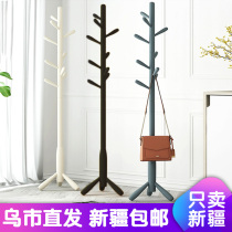 Xinjiang solid wooden cap rack hanging bag landing in bedroom household clothes pole with easy collection of plastic shelves