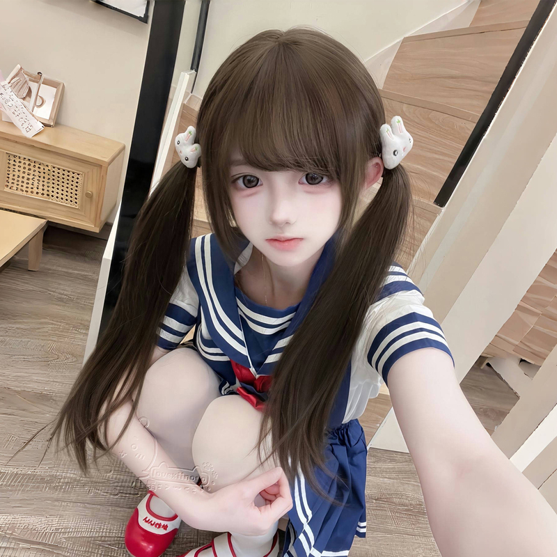 Mianmian Meow【Sweet Girl】Wig for Women with Long Hair, Daily Lolita Style, Long Straight Hair, Double Ponytails, Jk Style, Full Head Wig