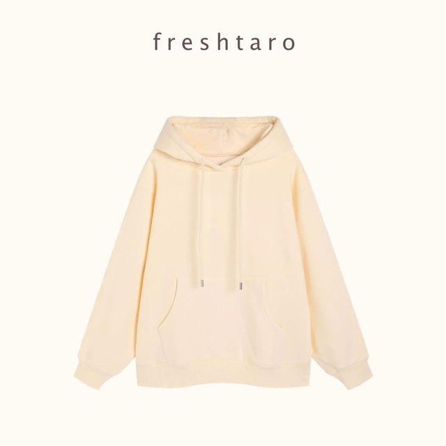 freshtaro cream casual pullover plus velvet hooded sweater women's autumn and winter new all-match loose jacket