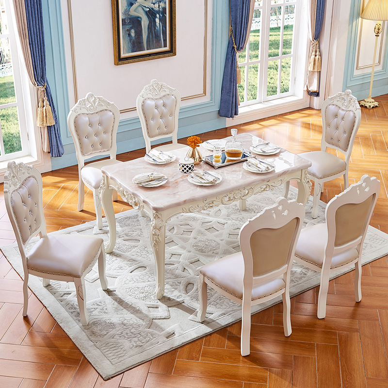 Dining table and chair combination European-style marble modern minimalist solid wood One table and four chairs Rectangular dining room furniture combination
