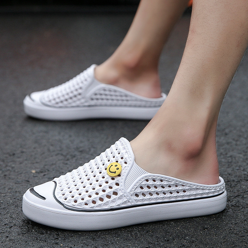 Baotou Half trailing dongle dongle shoes for men and women Summer breathable One foot pedal sloth People cool drag non-slip Soft bottom covered water seaside beach shoes-Taobao