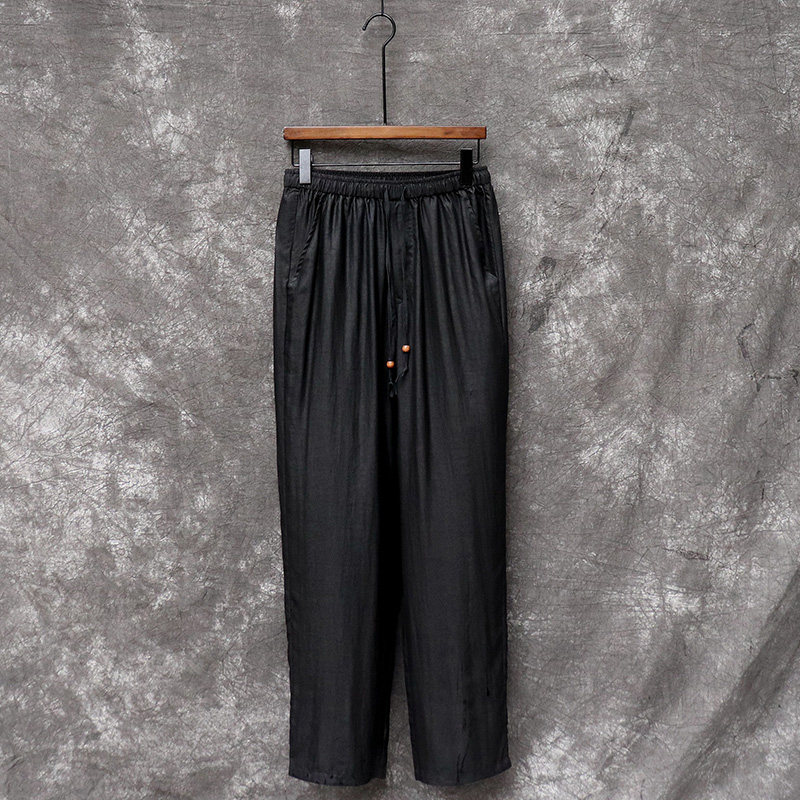 Mulberry Silk Straight Drum Pants Genuine Silk Casual Pants Men Summer Fragrant Clouds Yarn Men Pants Loose thin and long pants Sports pants