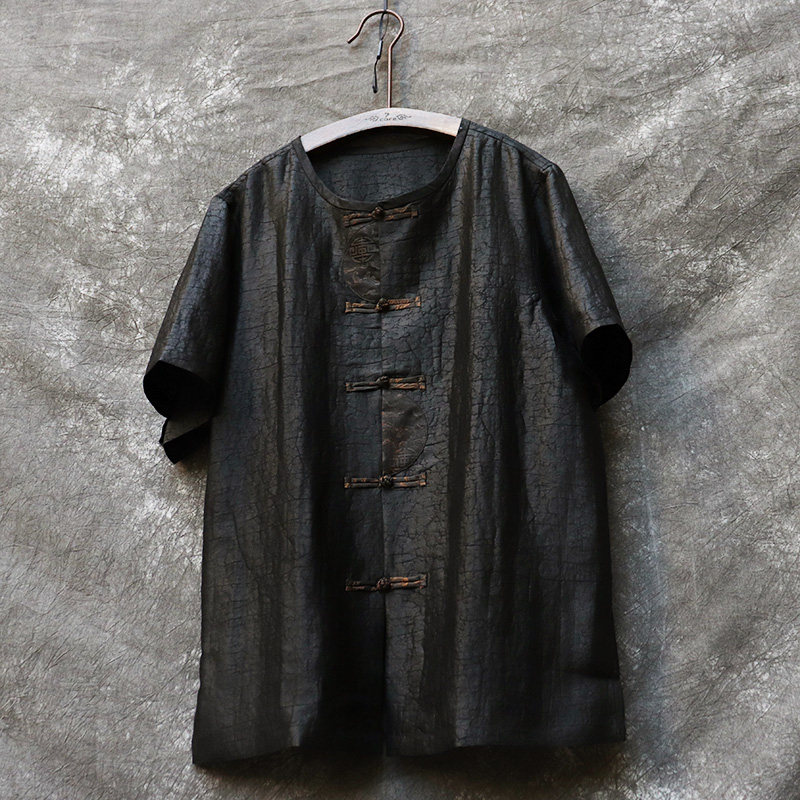 Chinese style Tang costume men's Hanfu mulberry silk men's ancient style summer dress Chinese men's silvice short sleeves silk fragrant cloud yarn