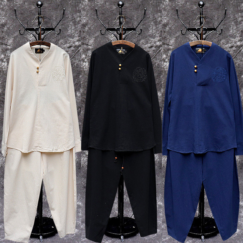 Chinese style Zen suit tea suit Chinese style Tang suit men's take on ancient clothes Improved Han clothes Buddhist meditation practice