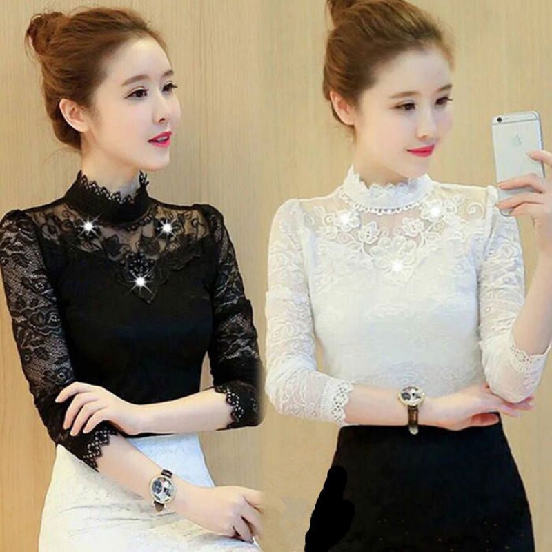 2026 New Spring, Summer, and Autumn Lace Base Shirt for Women, Fleece-Lined, Warm, Stylish Lace Top, Long-Sleeve T-Shirt for Winter