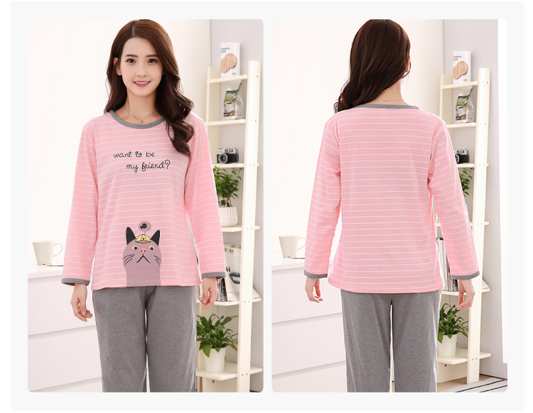 Mùa thu và mùa đông nam và nữ thanh niên dài tay cotton hoạt hình đồ ngủ phù hợp với giản dị kích thước lớn dịch vụ nhà đôi có thể được mặc đồ bộ