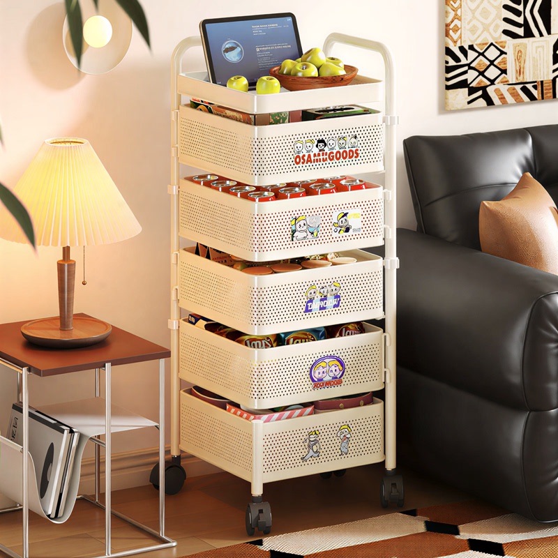 Dopamine-Style Snack Cart, Mobile Aesthetic High-Value Storage Rack for Home Use in Living Room and Kitchen, Multi-Layer Organizer Dopamine-Style Snack Cart, Mobile Aesthetic High-Value Storage Rack for Home Use in Living Room and Kitchen, Multi-Layer Organizer