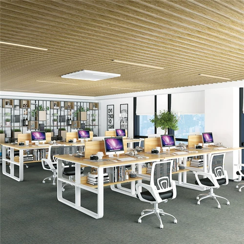 Простая и современная рабочая таблица персонала и сочетание стула Современное экрановое собрание сотрудников с двойным человеком для переговоров по договоренности о компьютерном столе.