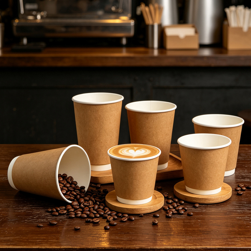 90 Caliber 8 oz Kraft Paper Hollow Disposable Double-Layer Paper Cup Thickened Tea Cup Coffee Hot Drink Cup Heat Insulation Resistant