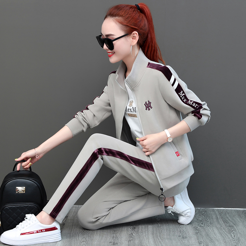 Sports Casual Suit Women's Spring Autumn Season 2022 New Standout Collar Sportswear Fashion Loose Foreign Pie Clothing Three Sets