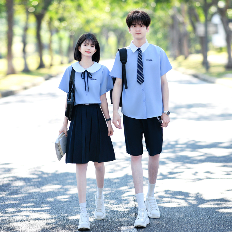 Graduation Photo Class Uniform, College-Style Short-Sleeved Shirt, Blue Jk Uniform Set for Male and Female Students, Stage Chorus Performance Outfit
