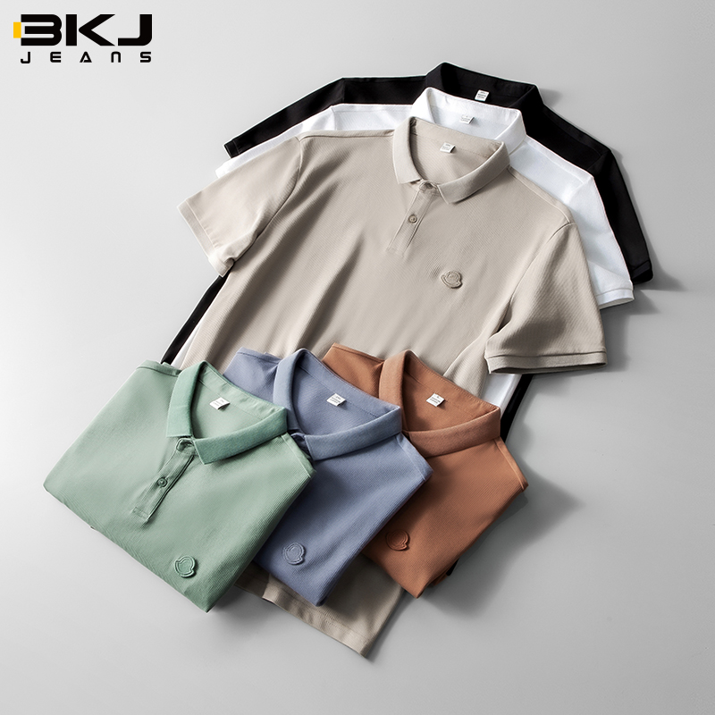 BKJ huy hiệu thêu lưới mắt thở nam áo polo xu hướng mỏng flip-flop cơ thể mỏng áo thun ngắn tay