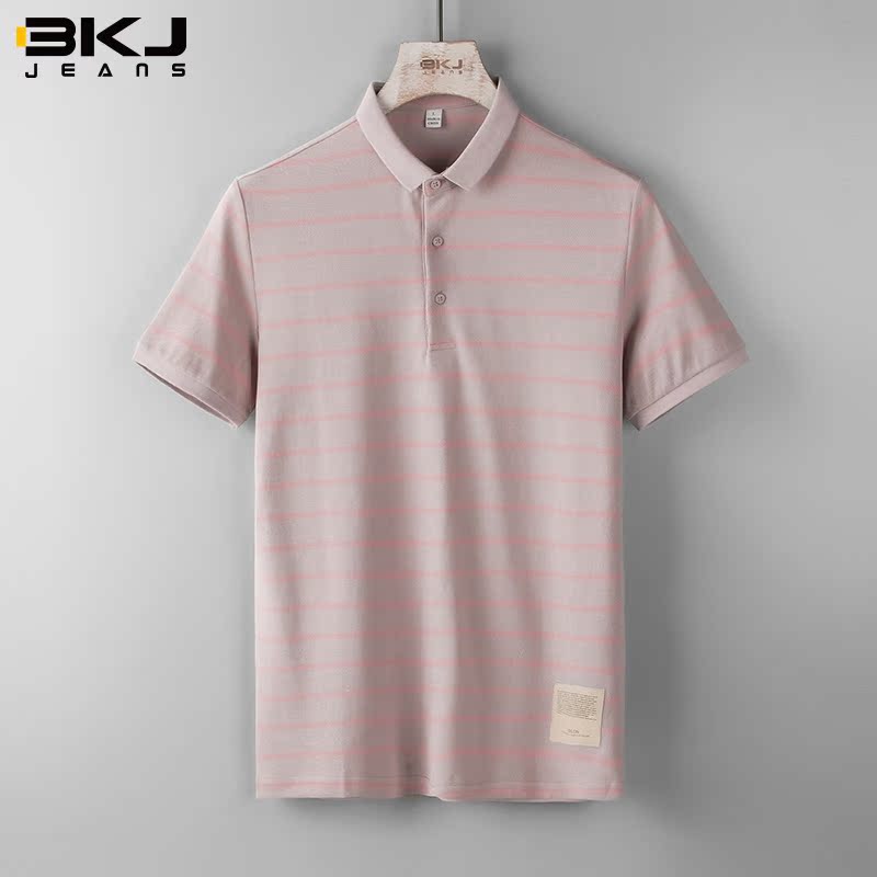 BK thở bông mềm và làm mới đan Rowan ve áo polo sọc áo người đàn ông mỏng mỏng ngắn tay T-shirt